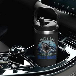 Just A Boy Who Loves Megalodons Flip Straw Tumbler Megalodon Shark Lover Retro Graphic
