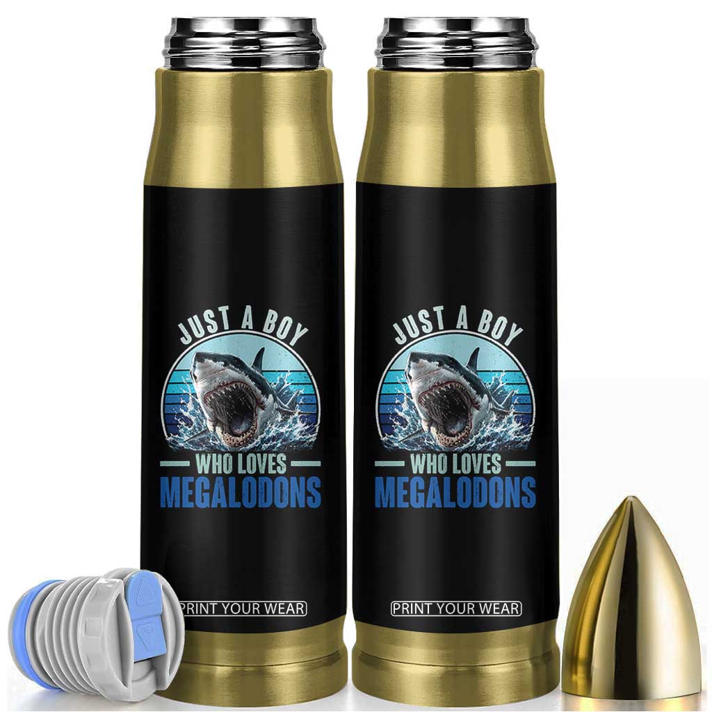 Just A Boy Who Loves Megalodons Bullet Tumbler Megalodon Shark Lover Retro Graphic TS11 Black Print Your Wear