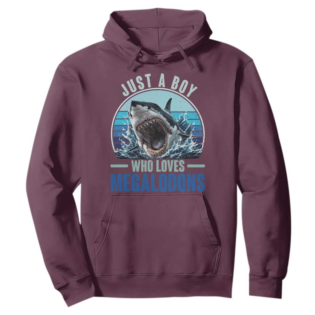 Just A Boy Who Loves Megalodons Hoodie Megalodon Shark Lover Retro Graphic