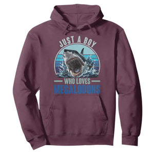Just A Boy Who Loves Megalodons Hoodie Megalodon Shark Lover Retro Graphic