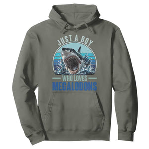 Just A Boy Who Loves Megalodons Hoodie Megalodon Shark Lover Retro Graphic