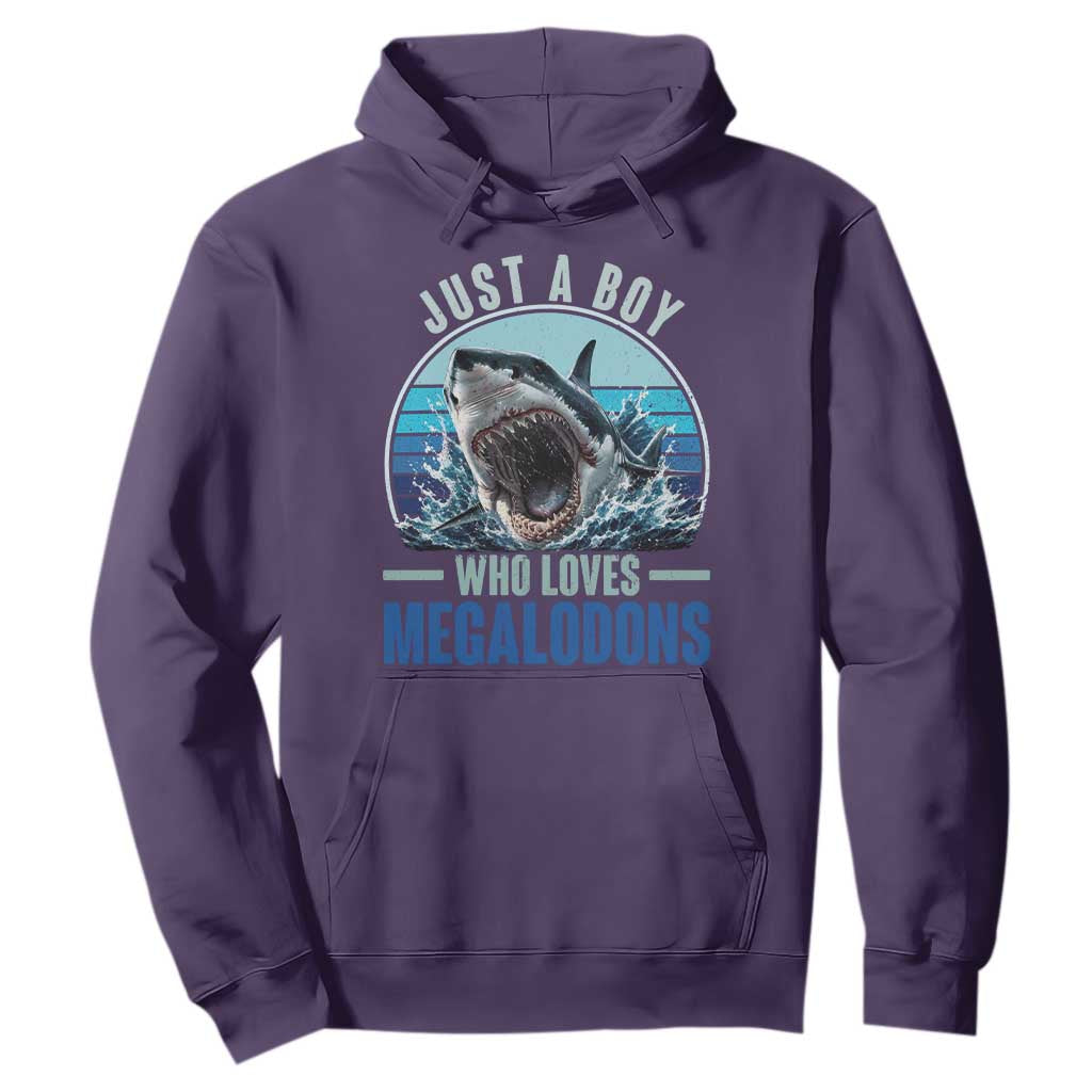 Just A Boy Who Loves Megalodons Hoodie Megalodon Shark Lover Retro Graphic