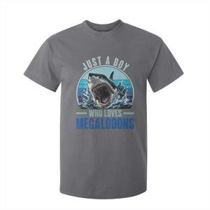 Just A Boy Who Loves Megalodons T Shirt For Kid Megalodon Shark Lover Retro Graphic