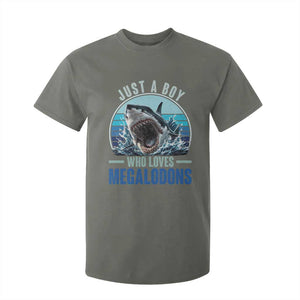 Just A Boy Who Loves Megalodons T Shirt For Kid Megalodon Shark Lover Retro Graphic