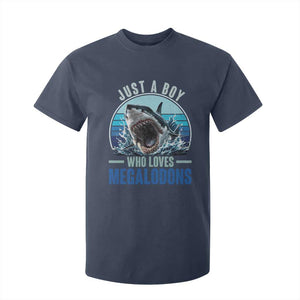 Just A Boy Who Loves Megalodons T Shirt For Kid Megalodon Shark Lover Retro Graphic