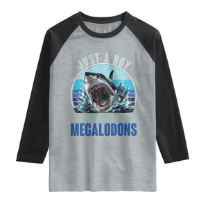 Just A Boy Who Loves Megalodons Raglan Shirt Megalodon Shark Lover Retro Graphic