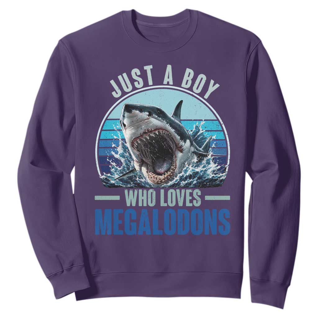 Just A Boy Who Loves Megalodons Sweatshirt Megalodon Shark Lover Retro Graphic