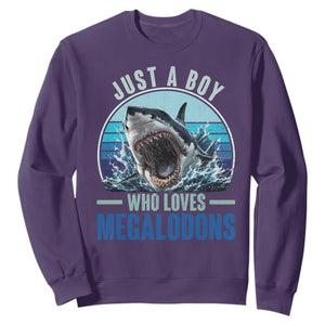 Just A Boy Who Loves Megalodons Sweatshirt Megalodon Shark Lover Retro Graphic