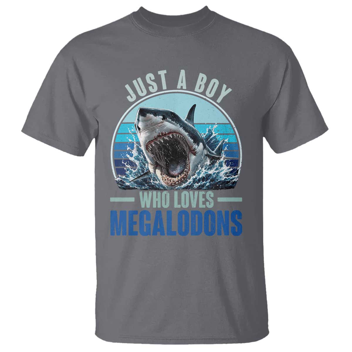 Just A Boy Who Loves Megalodons T Shirt Megalodon Shark Lover Retro Graphic
