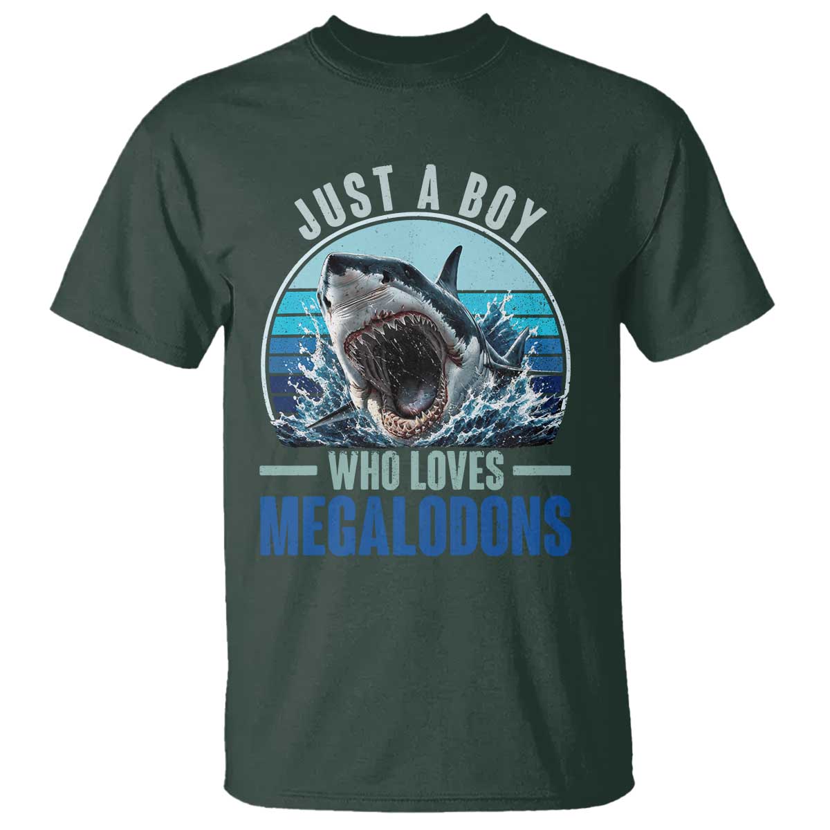 Just A Boy Who Loves Megalodons T Shirt Megalodon Shark Lover Retro Graphic