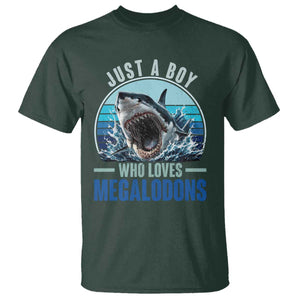 Just A Boy Who Loves Megalodons T Shirt Megalodon Shark Lover Retro Graphic