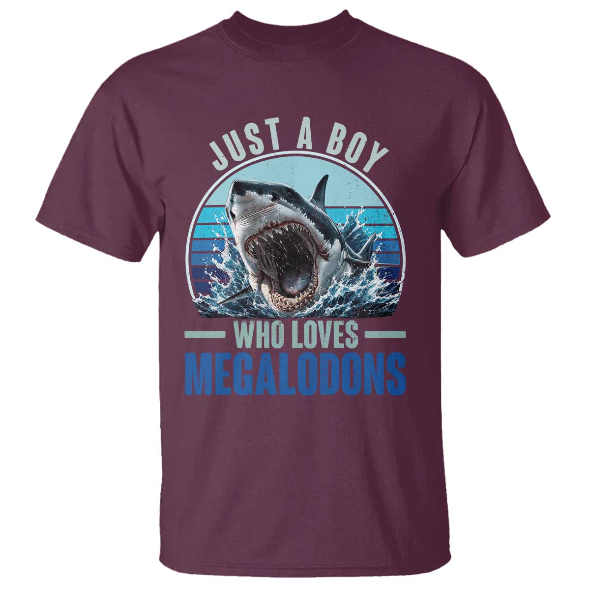 Just A Boy Who Loves Megalodons T Shirt Megalodon Shark Lover Retro Graphic