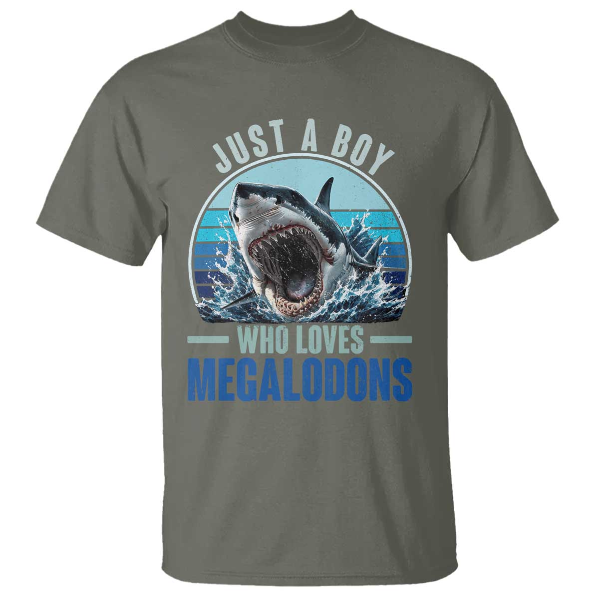 Just A Boy Who Loves Megalodons T Shirt Megalodon Shark Lover Retro Graphic