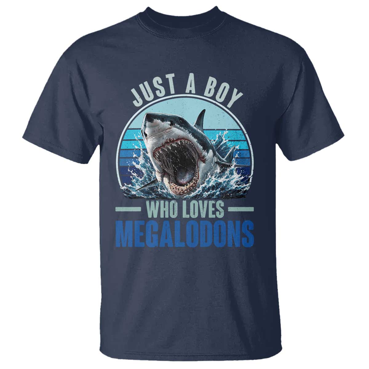 Just A Boy Who Loves Megalodons T Shirt Megalodon Shark Lover Retro Graphic