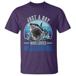 Just A Boy Who Loves Megalodons T Shirt Megalodon Shark Lover Retro Graphic