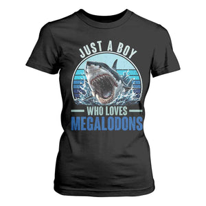 Just A Boy Who Loves Megalodons T Shirt For Women Megalodon Shark Lover Retro Graphic