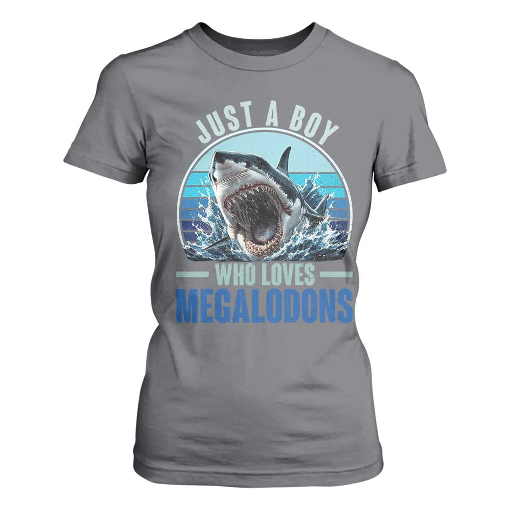 Just A Boy Who Loves Megalodons T Shirt For Women Megalodon Shark Lover Retro Graphic