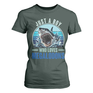 Just A Boy Who Loves Megalodons T Shirt For Women Megalodon Shark Lover Retro Graphic