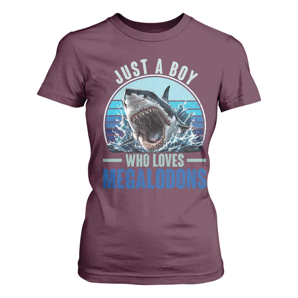 Just A Boy Who Loves Megalodons T Shirt For Women Megalodon Shark Lover Retro Graphic