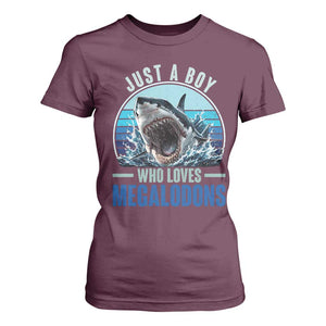 Just A Boy Who Loves Megalodons T Shirt For Women Megalodon Shark Lover Retro Graphic