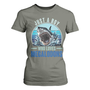 Just A Boy Who Loves Megalodons T Shirt For Women Megalodon Shark Lover Retro Graphic