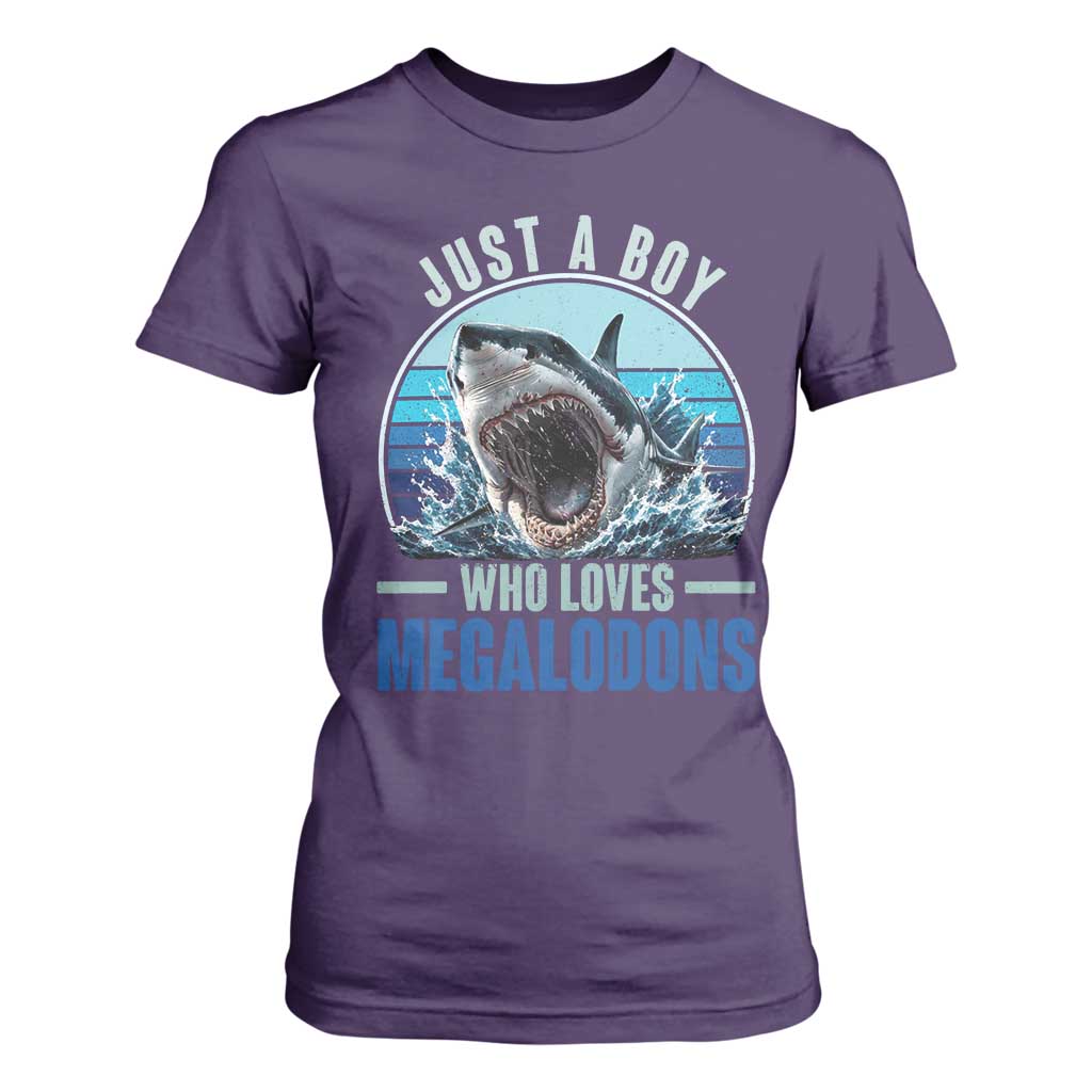 Just A Boy Who Loves Megalodons T Shirt For Women Megalodon Shark Lover Retro Graphic