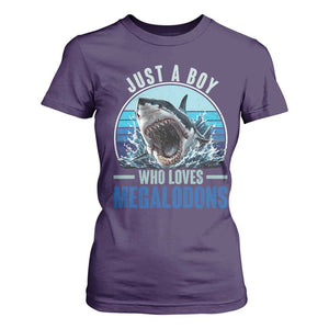 Just A Boy Who Loves Megalodons T Shirt For Women Megalodon Shark Lover Retro Graphic