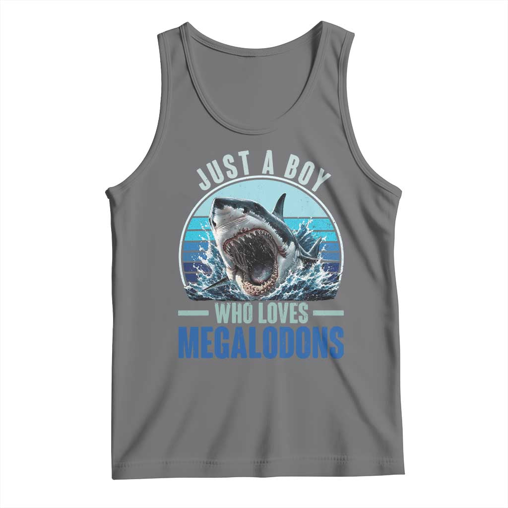 Just A Boy Who Loves Megalodons Tank Top Megalodon Shark Lover Retro Graphic