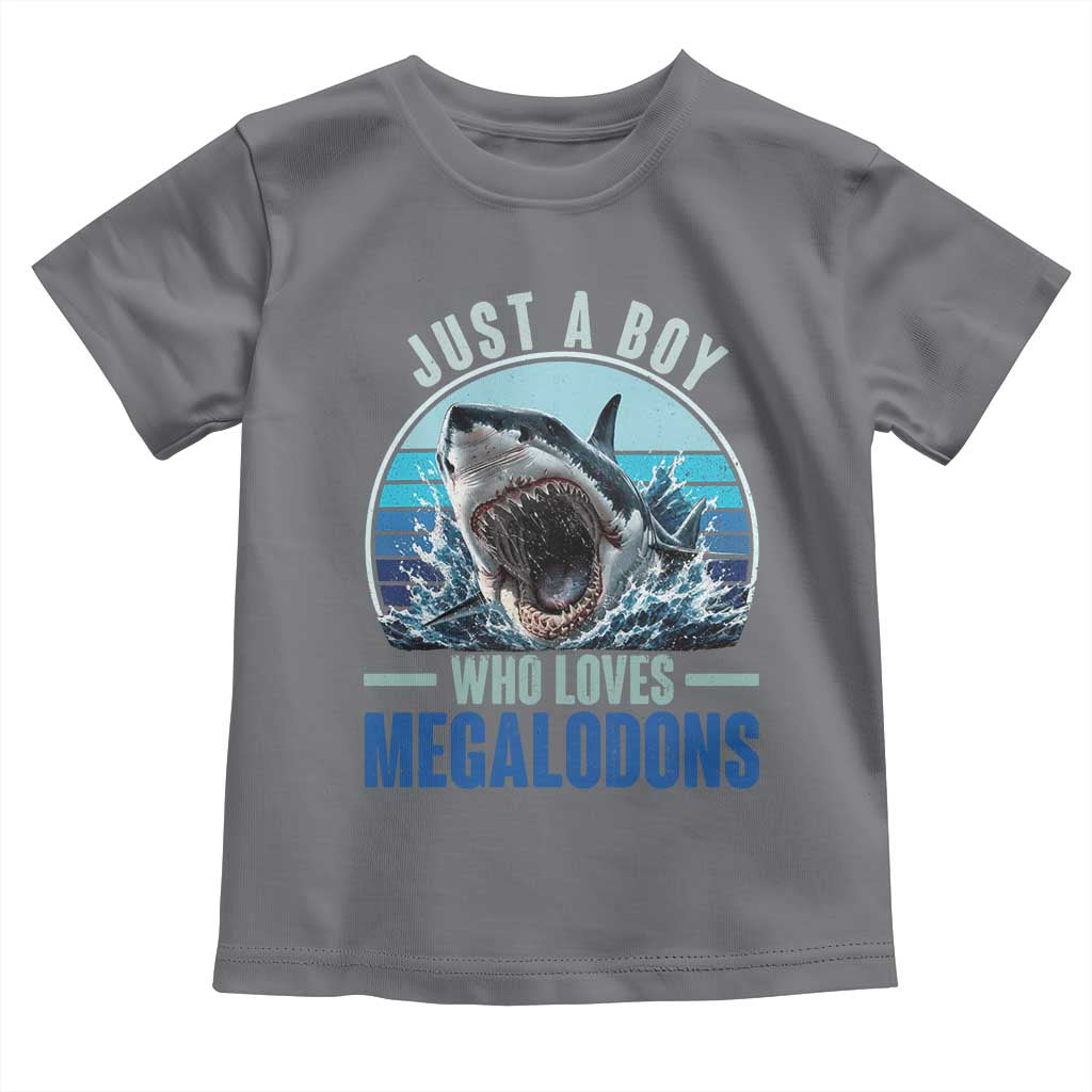 Just A Boy Who Loves Megalodons Toddler T Shirt Megalodon Shark Lover Retro Graphic