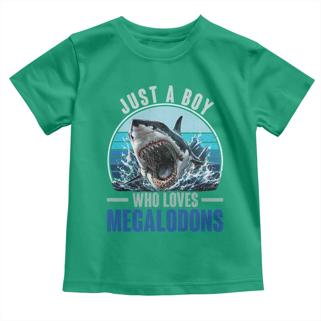 Just A Boy Who Loves Megalodons Toddler T Shirt Megalodon Shark Lover Retro Graphic