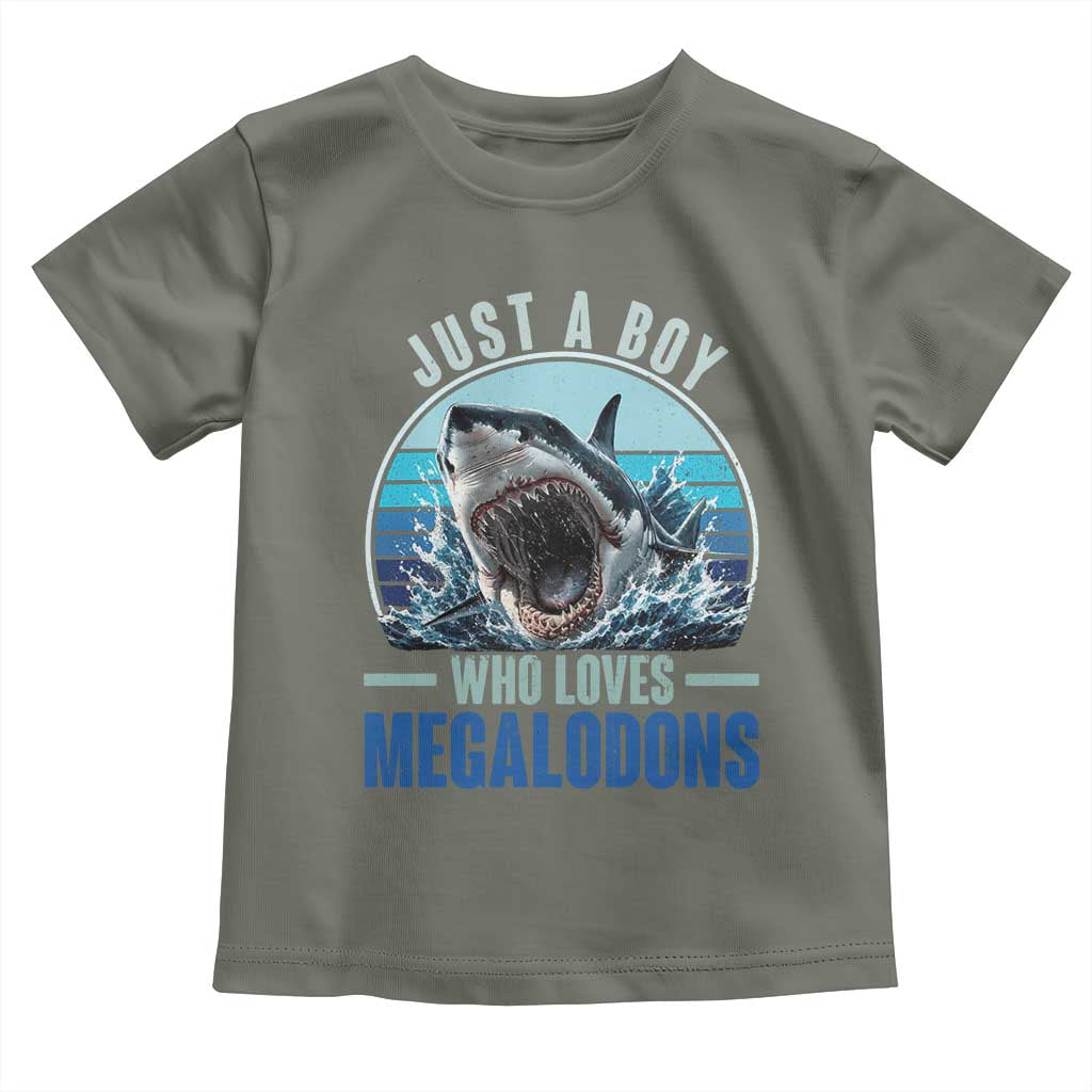 Just A Boy Who Loves Megalodons Toddler T Shirt Megalodon Shark Lover Retro Graphic