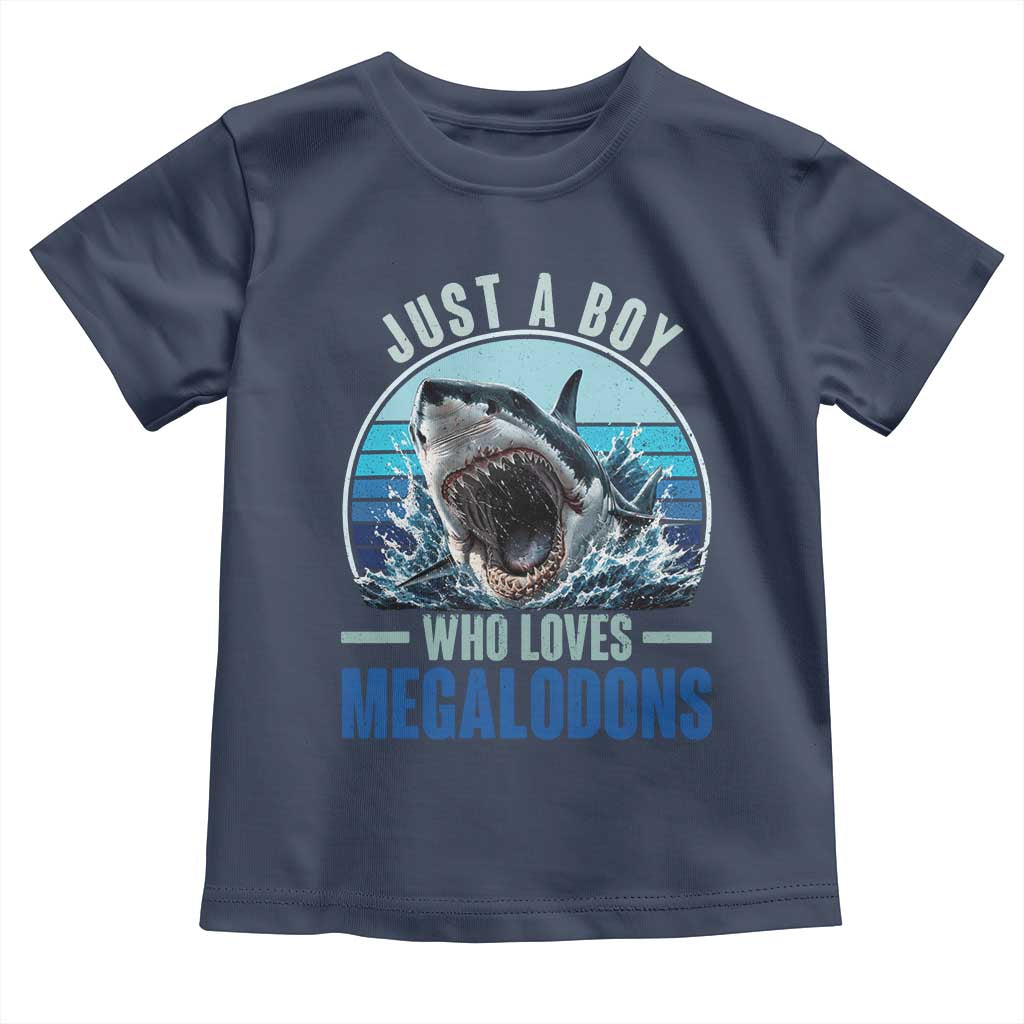 Just A Boy Who Loves Megalodons Toddler T Shirt Megalodon Shark Lover Retro Graphic