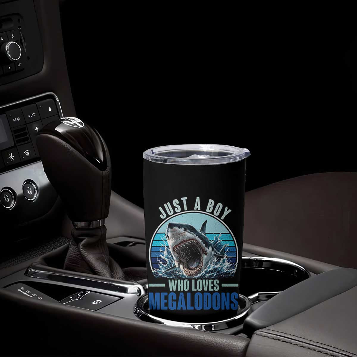Just A Boy Who Loves Megalodons Tumbler Cup Megalodon Shark Lover Retro Graphic