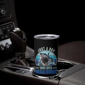 Just A Boy Who Loves Megalodons Tumbler Cup Megalodon Shark Lover Retro Graphic