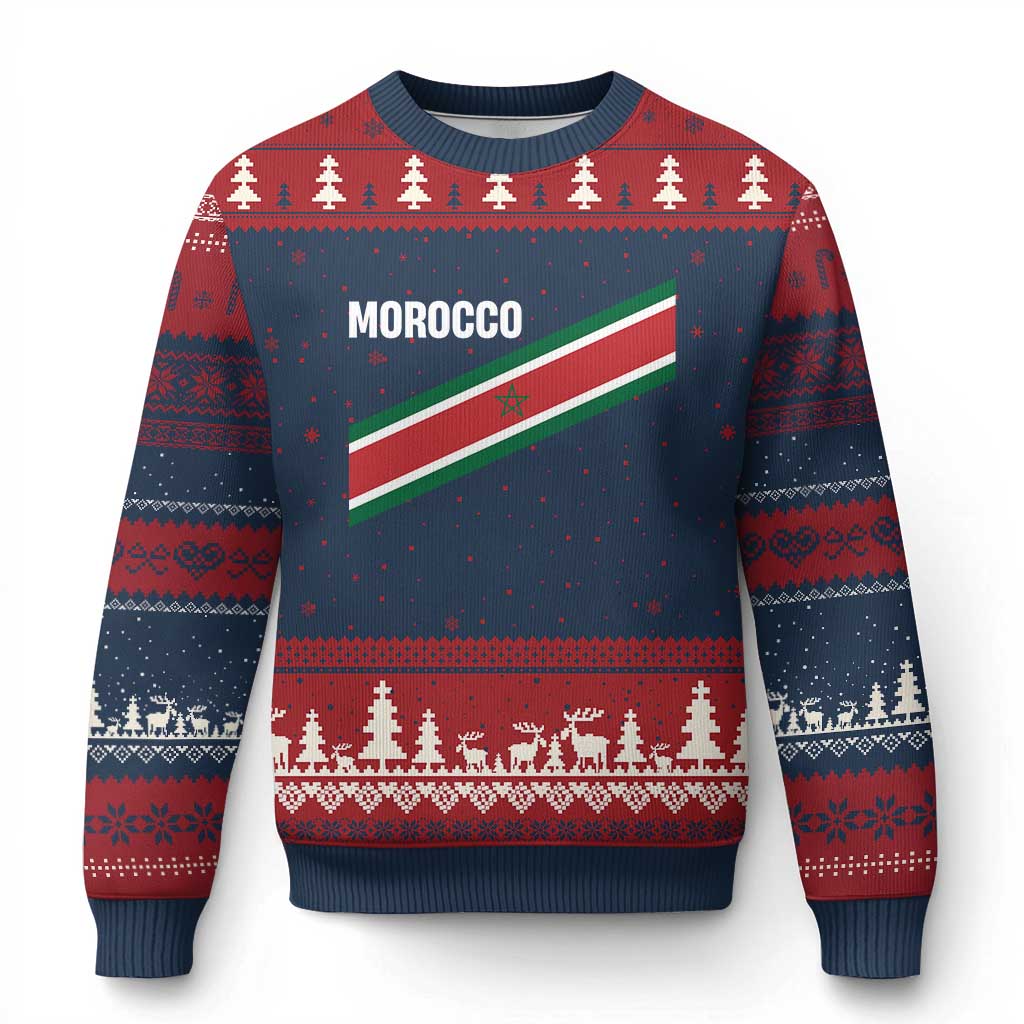 Morocco Moroccan Flag Ugly Christmas Sweater Green Star Maroc Stripes TS11 Navy Red Print Your Wear
