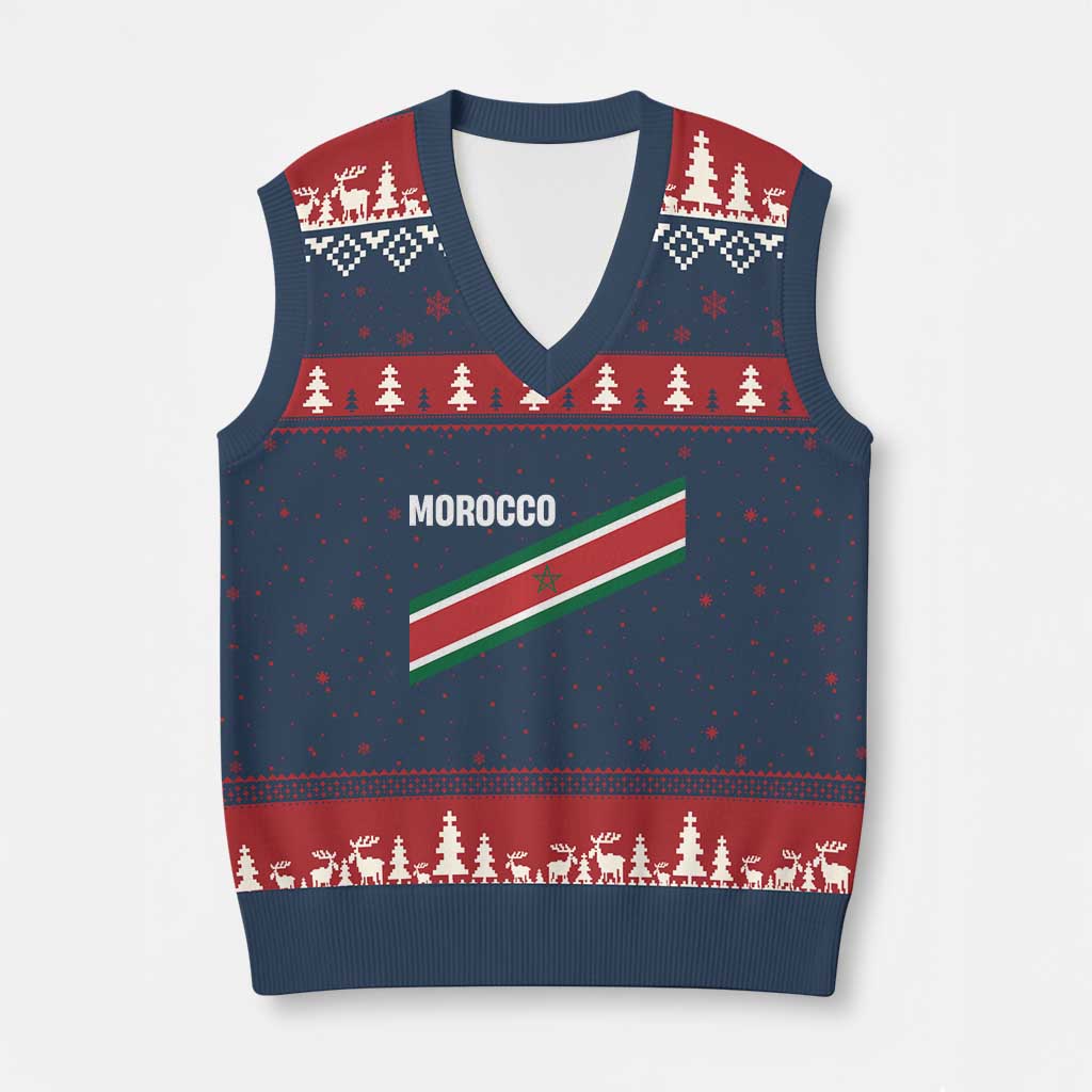 Morocco Moroccan Flag V-Neck Knit Sweater Vest Green Star Maroc Stripes TS11 Navy Red Print Your Wear
