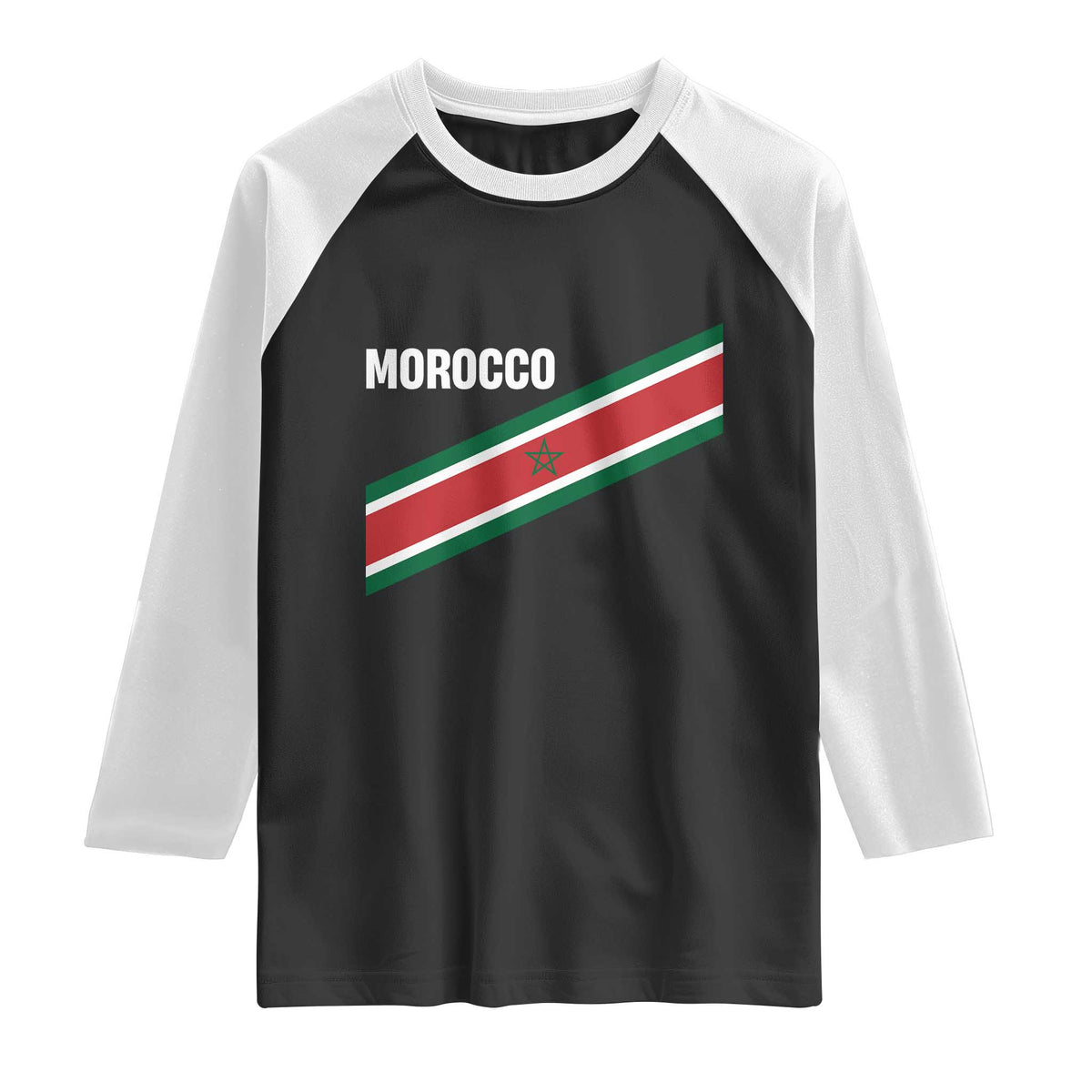 Morocco Moroccan Flag Raglan Shirt Green Star Maroc Stripes TS11 Black White Print Your Wear