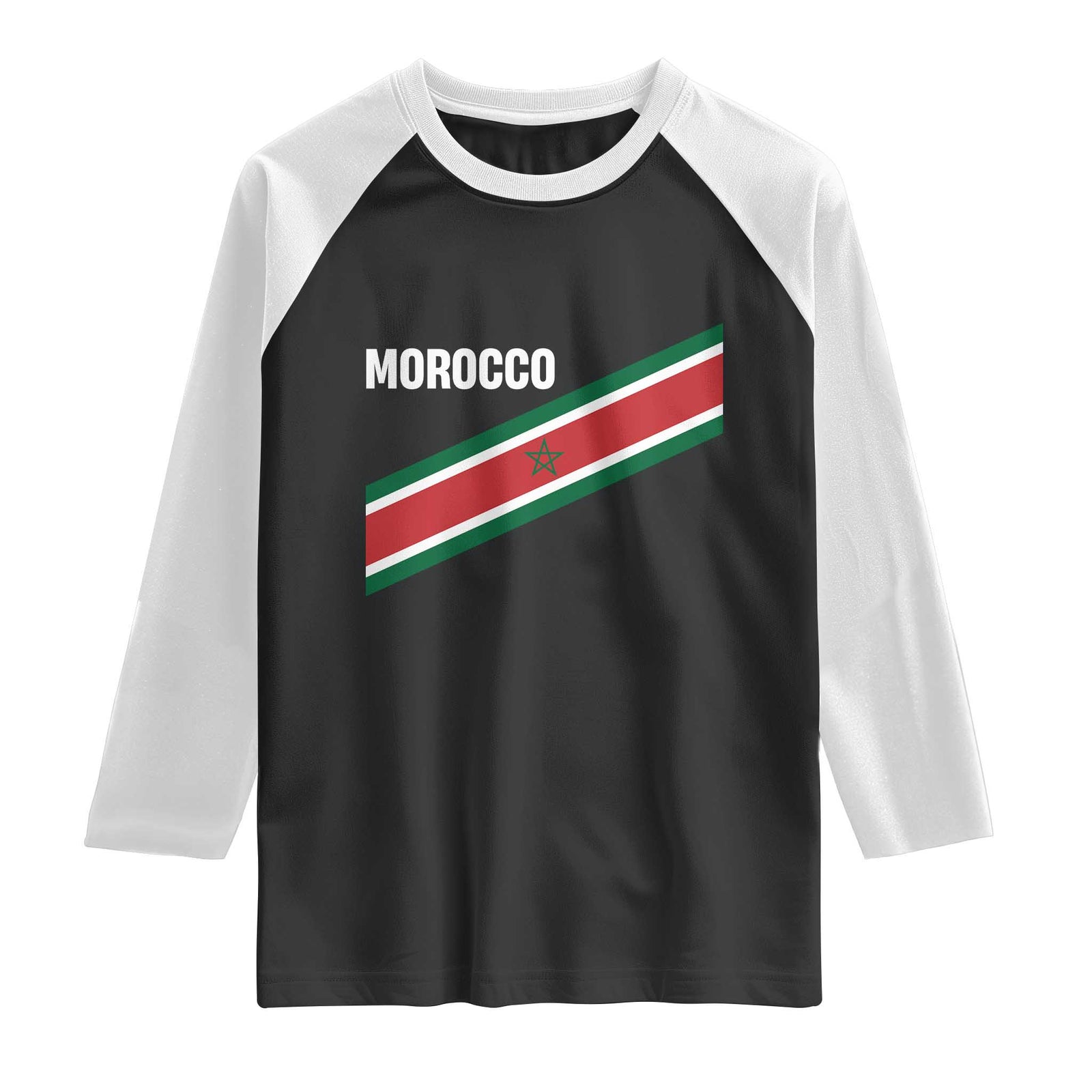 Morocco Moroccan Flag Raglan Shirt Green Star Maroc Stripes TS11 Black White Print Your Wear