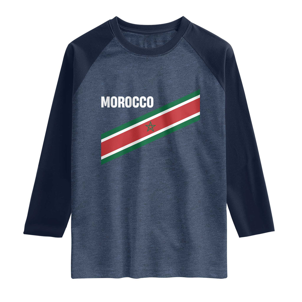 Morocco Moroccan Flag Raglan Shirt Green Star Maroc Stripes TS11 Heather Denim Navy Print Your Wear