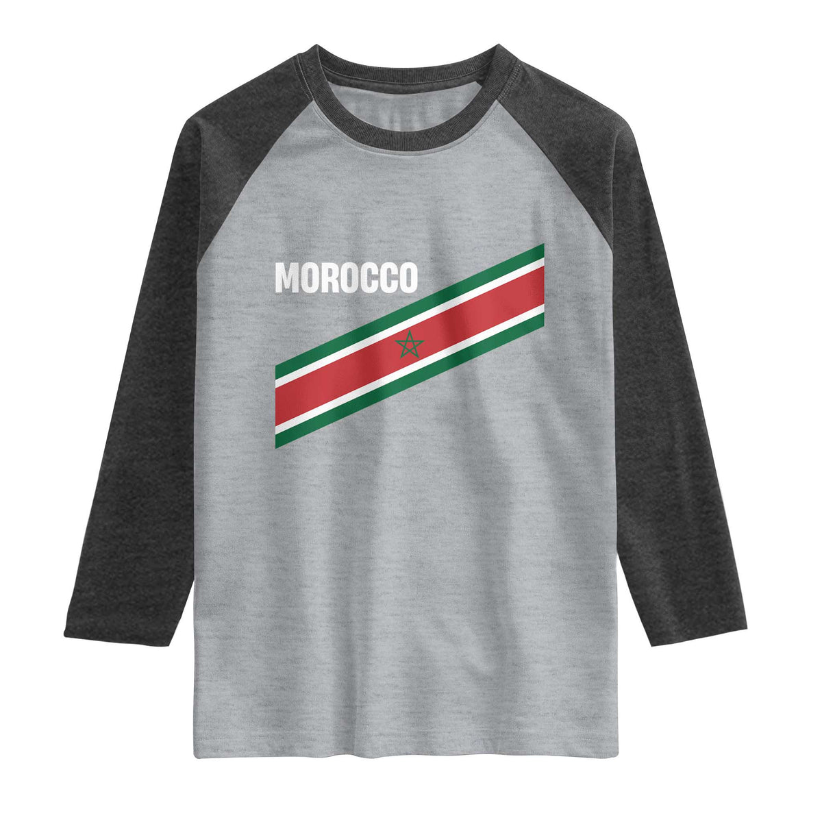 Morocco Moroccan Flag Raglan Shirt Green Star Maroc Stripes TS11 Heather Gray Heather Charcoal Print Your Wear