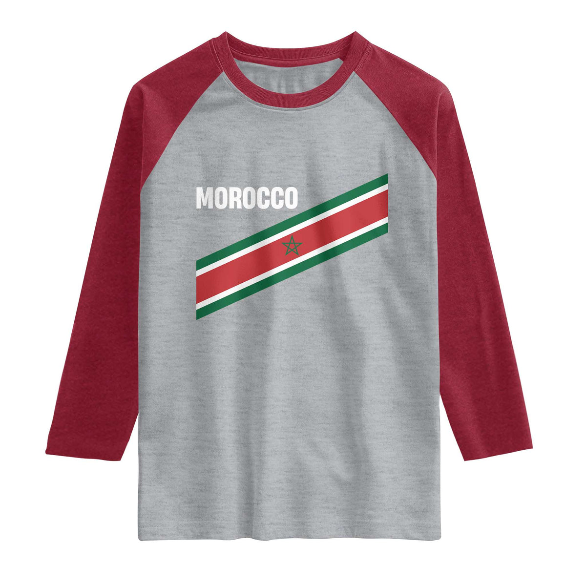 Morocco Moroccan Flag Raglan Shirt Green Star Maroc Stripes TS11 Heather Gray Heather Red Print Your Wear