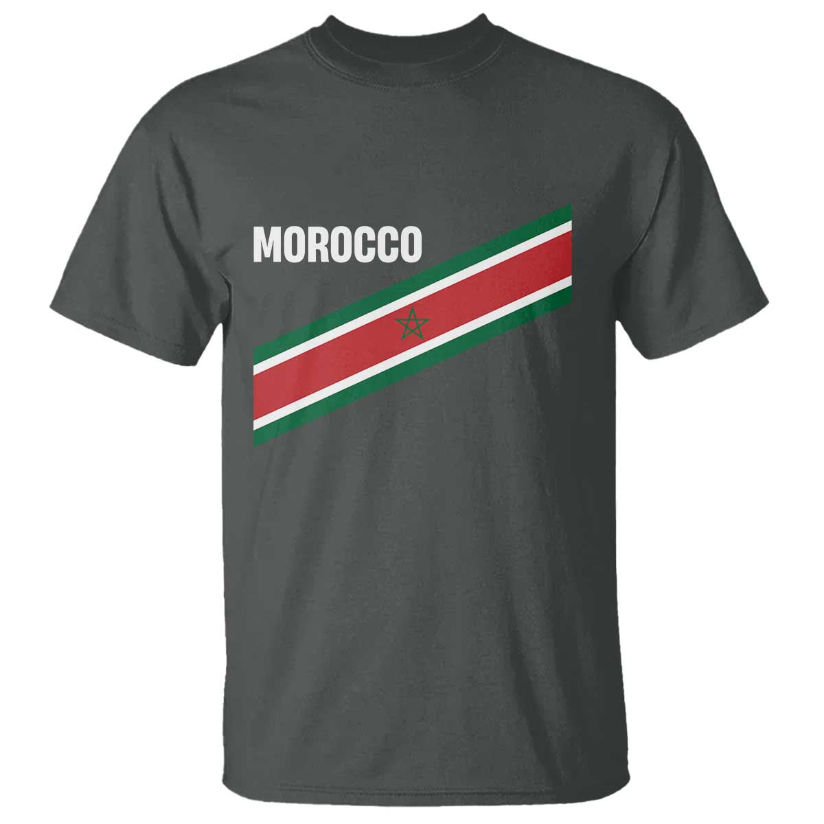 Morocco Moroccan Flag T Shirt Green Star Maroc Stripes TS11 Dark Heather Print Your Wear