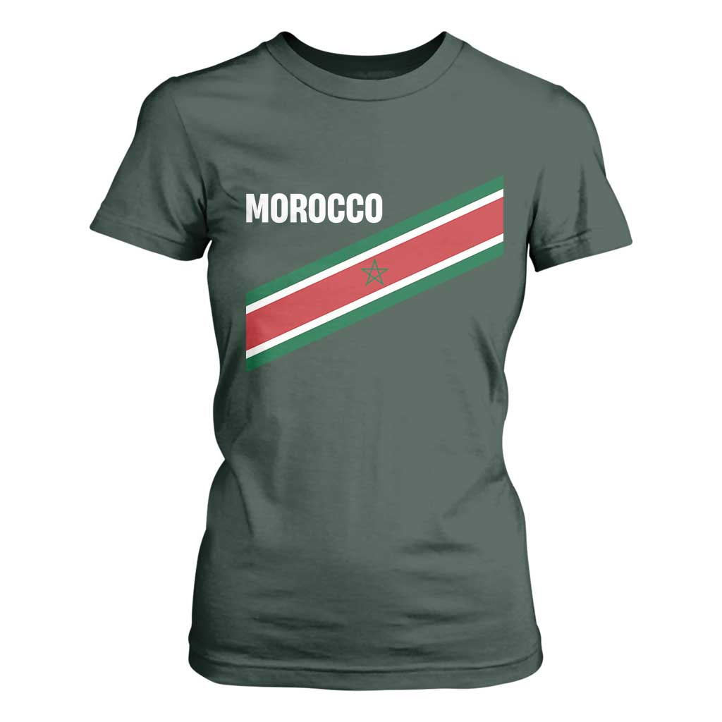 Morocco Moroccan Flag T Shirt For Women Green Star Maroc Stripes TS11 Dark Forest Green Print Your Wear