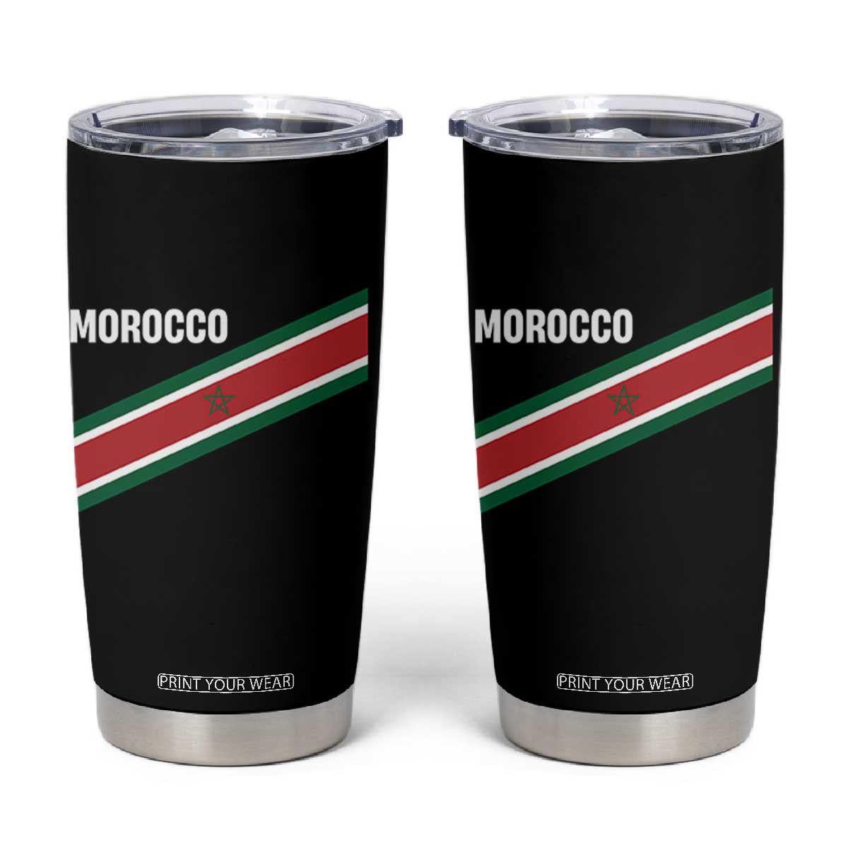 Morocco Moroccan Flag Tumbler Cup Green Star Maroc Stripes TS11 Black Print Your Wear