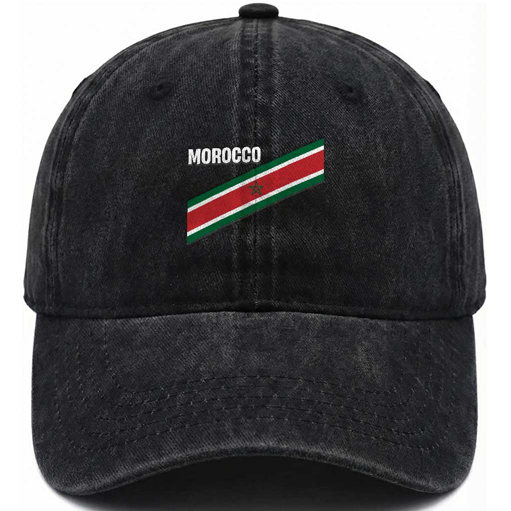 Morocco Moroccan Flag Washed Cotton Baseball Cap Green Star Maroc Stripes TS11 Print Your Wear