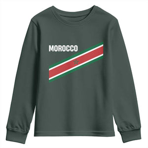 Morocco Moroccan Flag Youth Sweatshirt Green Star Maroc Stripes TS11 Dark Forest Green Print Your Wear