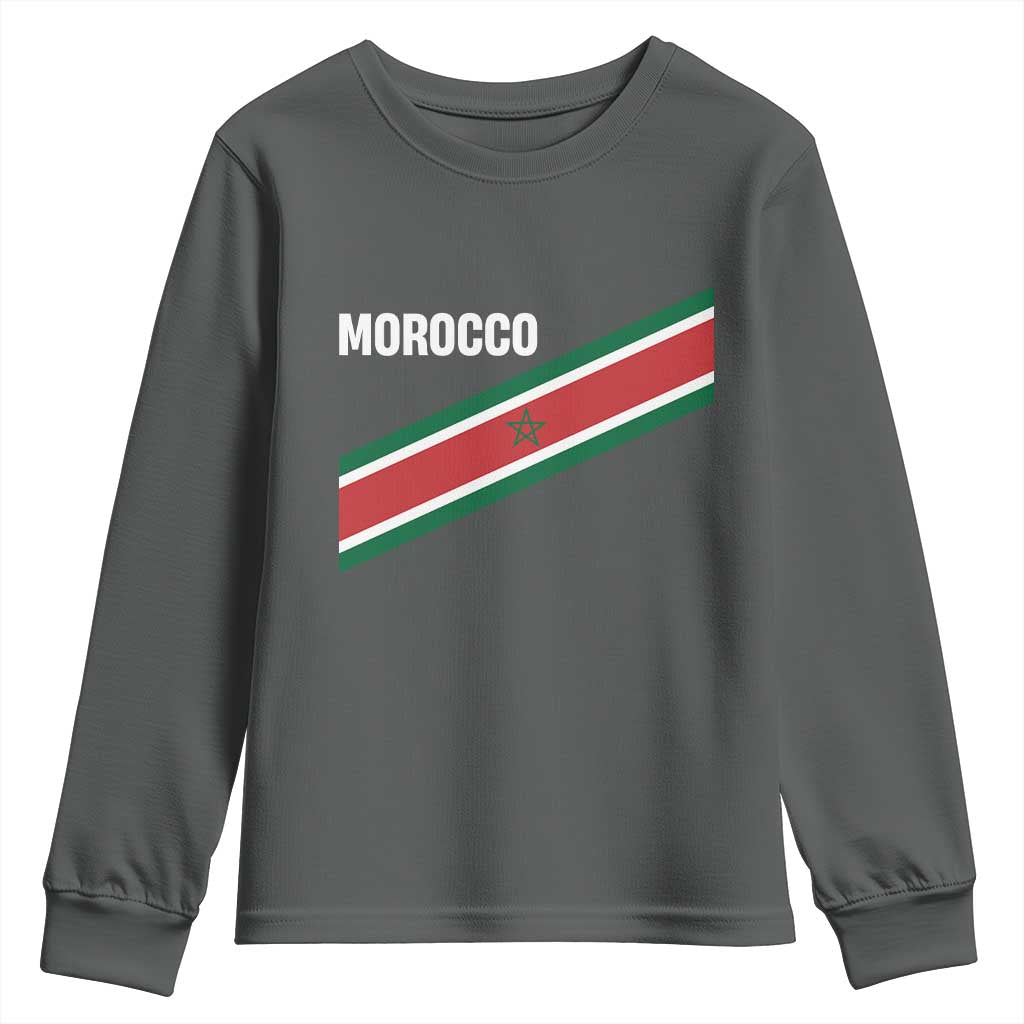 Morocco Moroccan Flag Youth Sweatshirt Green Star Maroc Stripes TS11 Dark Heather Print Your Wear