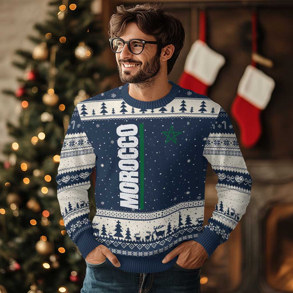Morocco Green Star Flag Patriotic Moroccan Pride Ugly Christmas Sweater TS11 Navy Beige Print Your Wear