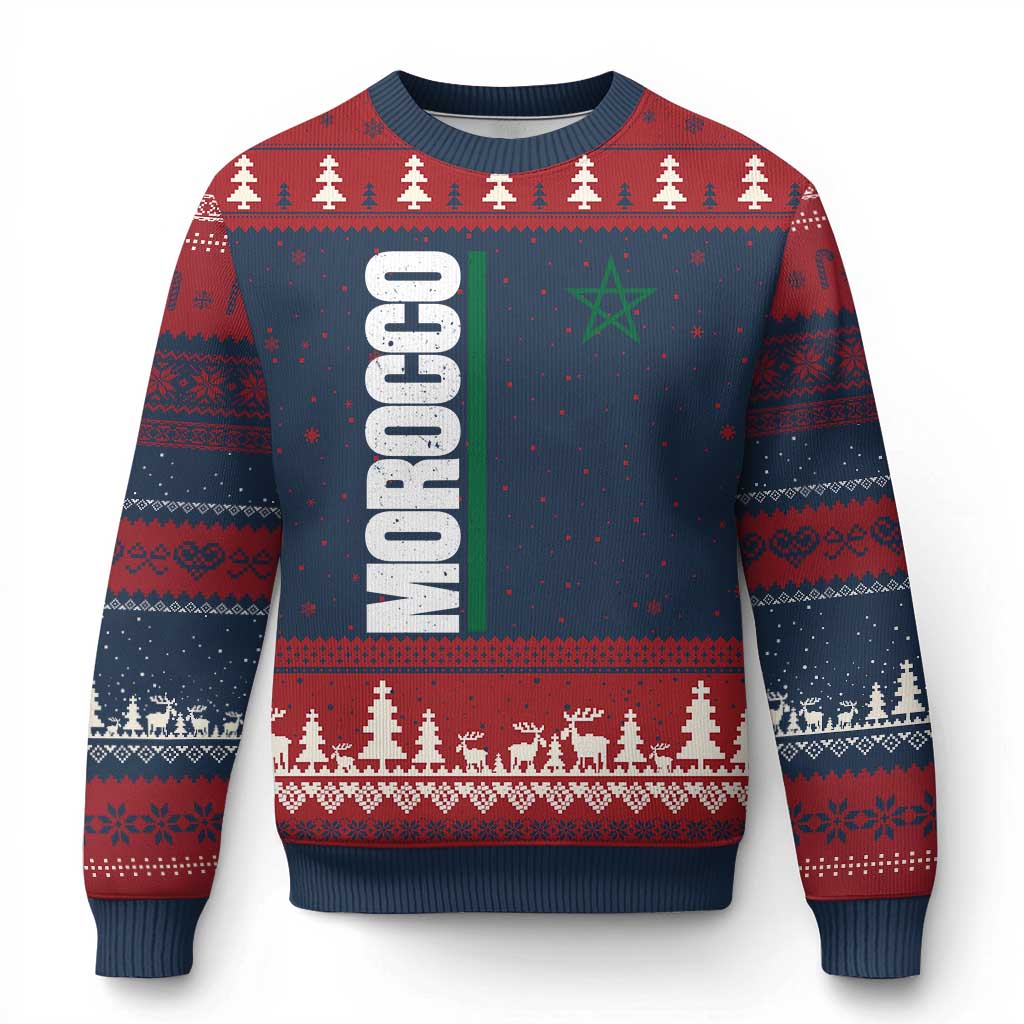 Morocco Green Star Flag Patriotic Moroccan Pride Ugly Christmas Sweater TS11 Navy Red Print Your Wear