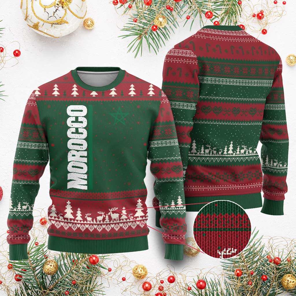 Morocco Green Star Flag Patriotic Moroccan Pride Ugly Christmas Sweater TS11 Red Green Print Your Wear